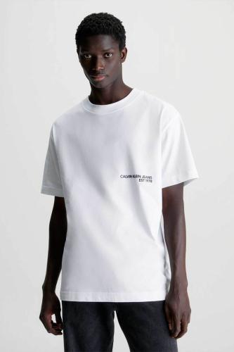 Calvin Klein ανδρικό T-shirt μονόχρωμο με logo print στο στήθος και στο πίσω μέρος Relaxed Fit - J30J324652 Λευκό